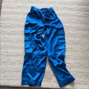Vibrant Blue Satin Cargo Pants